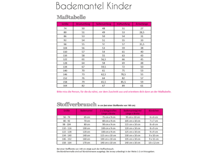 Papierschnittmuster Fadenkäfer Bademante Kinder 74-164 - 0