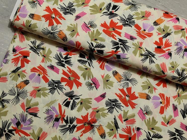 Blumen rosa olive schwarz Viscose - 0