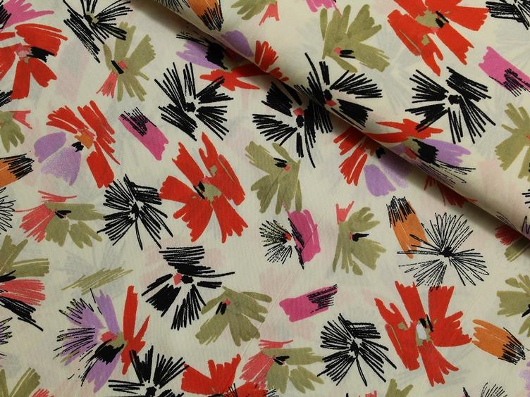 Blumen rosa olive schwarz Viscose