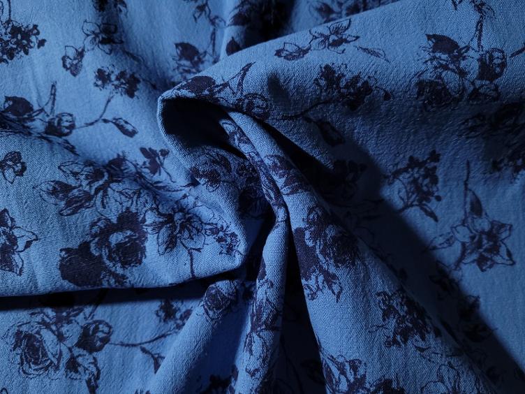 Blumen Vintage Baumwolle jeansblau 70 cm