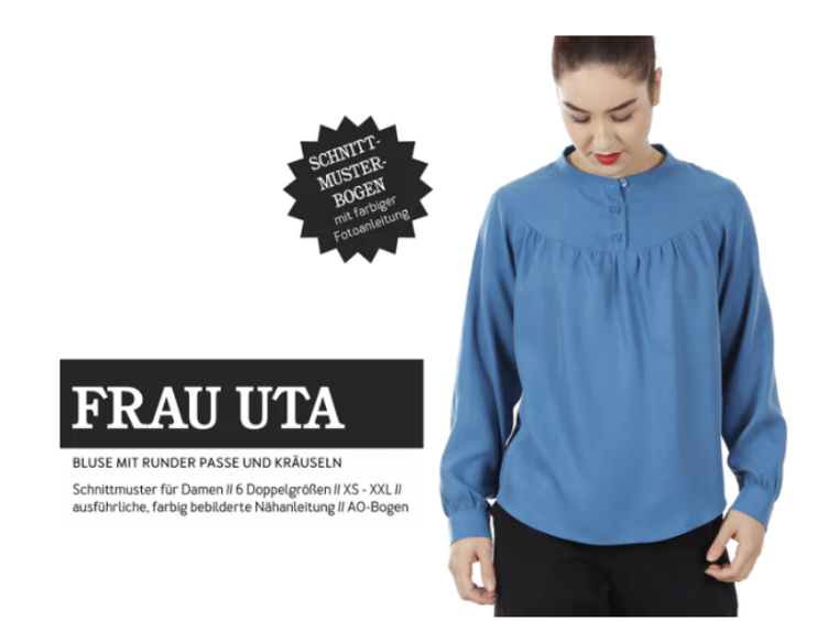 Bluse mit runder Passe und Kräuseln • FRAU UTA Studio Scnittreif, Papierschnitt