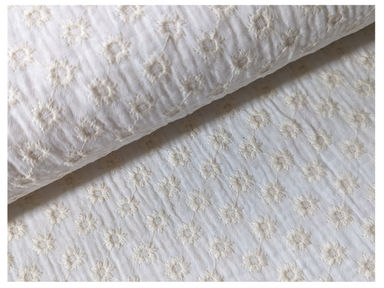 Double Gauze Blume weiss Stickerei