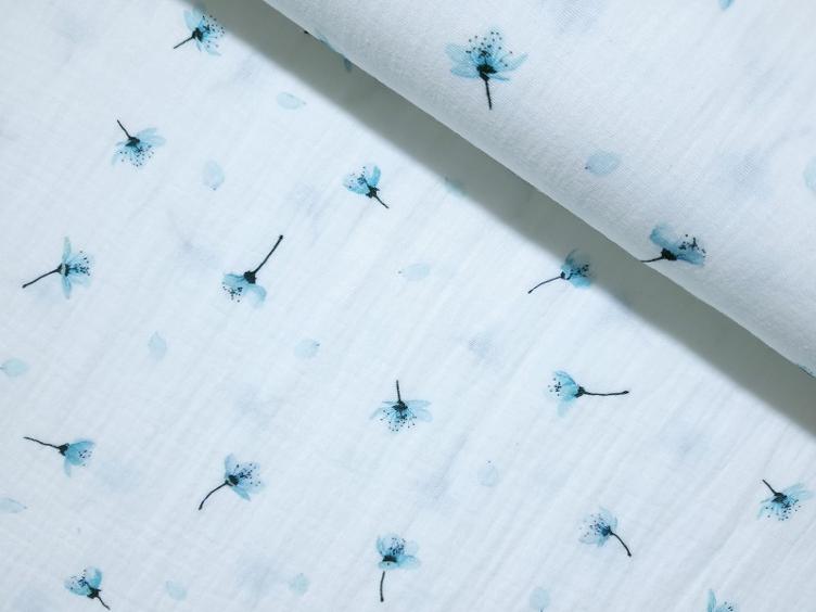 Double Gauze Blumen hellblau