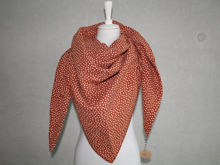 Dreieckstuch rost mit weissen Punkten 70 cm