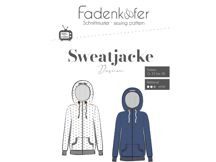 Fadenkäfer Schnittmuster Sweatjacke für Damen Grösse 32-58