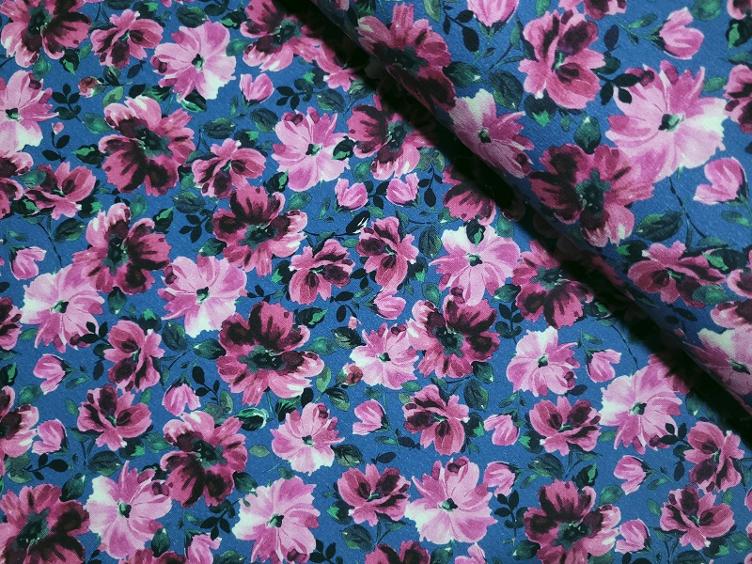 Flowers dunkelblau Jersey 70cm x 145 cm