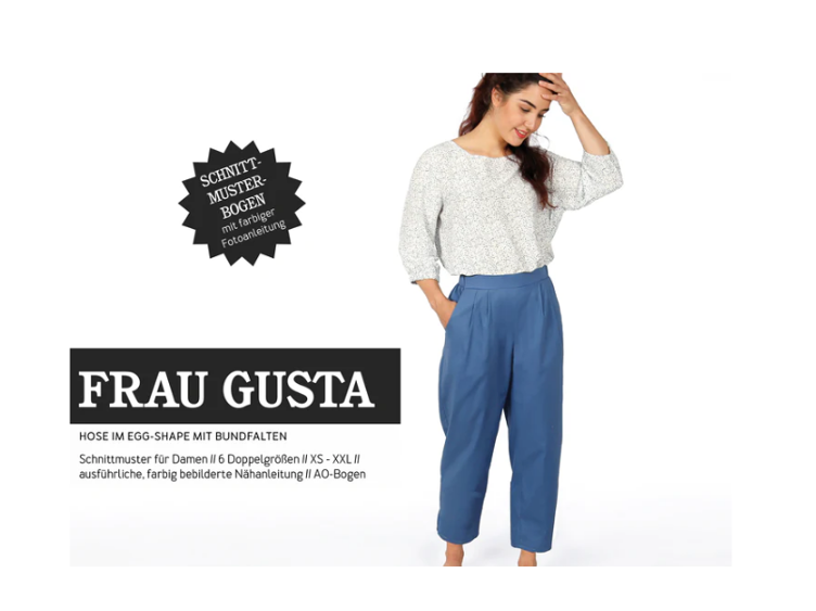 FRAU GUSTA• Hose im egg-shape, Papierschnittmuster Studio Schnittreif