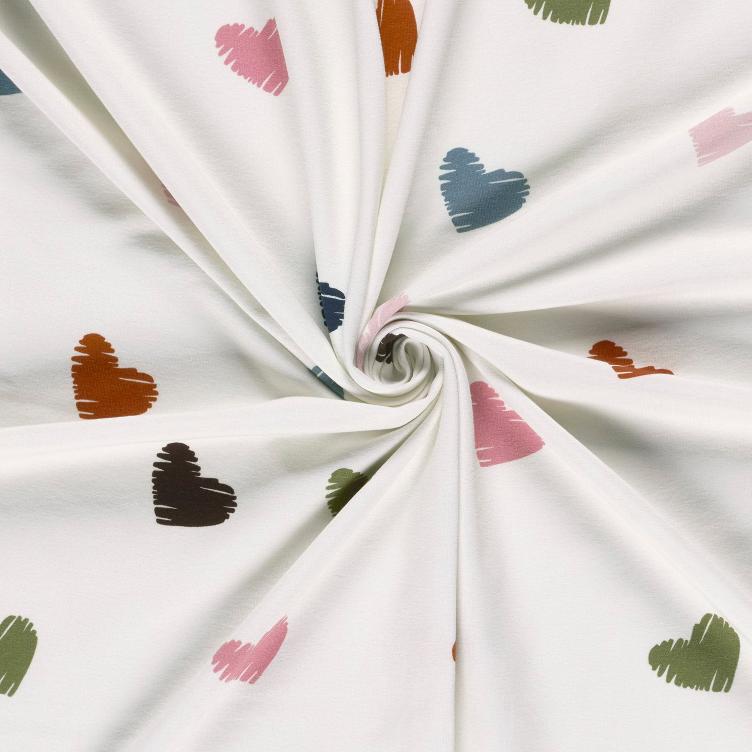 French Terry Wollweiss mit Herzen