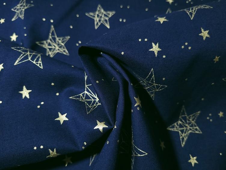 Goldige Sterne auf blauem Baumwolle Weihnachtsstoffe 40cm x 136cm