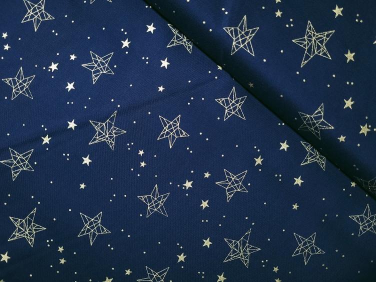 Goldige Sterne auf blauem Baumwolle Weihnachtsstoffe