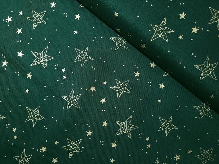 Goldige Sterne auf grüne Baumwolle Weihnachtsstoffe