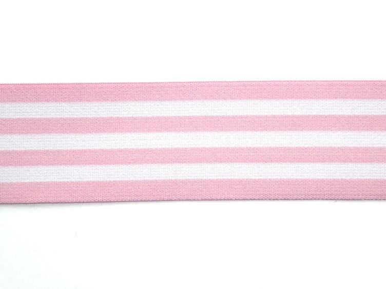 Gummiband Color Line Streifen 40 mm Rosa/weiss