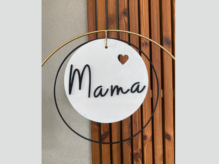 Holzkranz Mama weiss mit schwarzem Ring