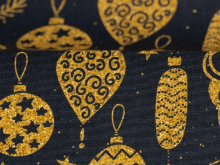 Kim Swafing schwarz Weihnachtsmotive gold Baumwolle - 0