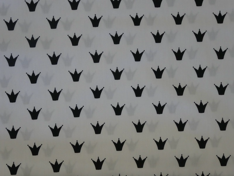 Krone schwarz auf weisser Baumwolle 90 cm x 150 cm