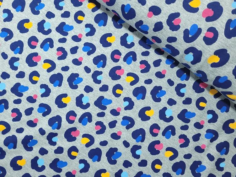 Leopunkte blau Sommersweat grau meliert 70 X 148 cm