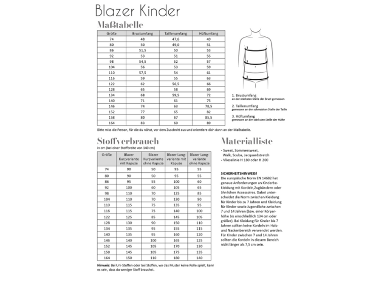 Papierschnittmuster Fadenkäfer Blazer Kinder 74-164 - 0