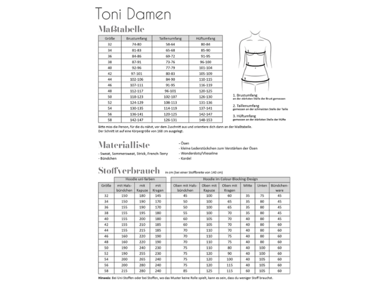 Papierschnittmuster Fadenkäfer Hoodie Toni Damen - 0