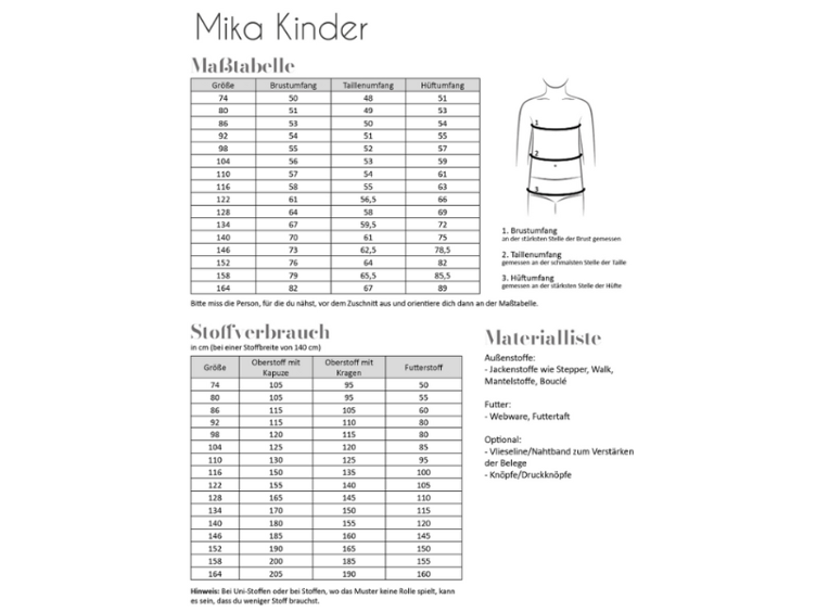 -Papierschnittmuster Fadenkäfer Mantel Mika Kinder - 0