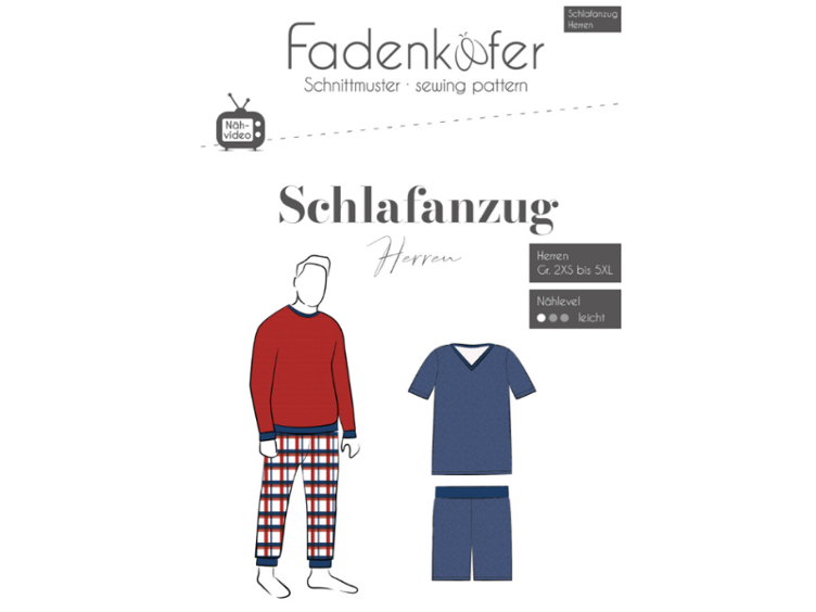 Papierschnittmuster Fadenkäfer Schlafanzug Herren2XS-5XL