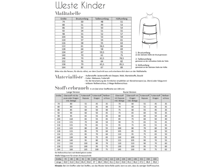 Papierschnittmuster Fadenkäfer Weste Kinder 74-164 - 0