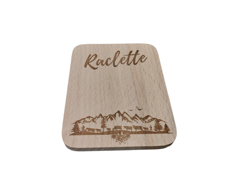 Raclette-Pfännli-Brett Berge und Kühe
