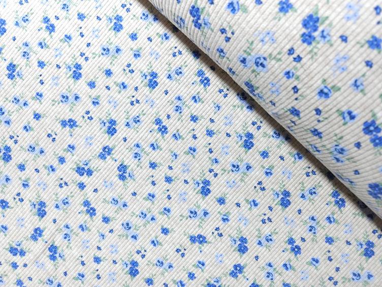 Rippenstrick Jersey Blumen blau