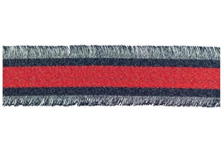 Ripsband rot, marine Fransen 25 mm
