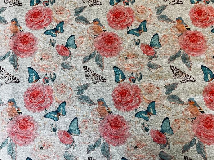 Roses Butterfly grau Sweat 30 X 150 cm