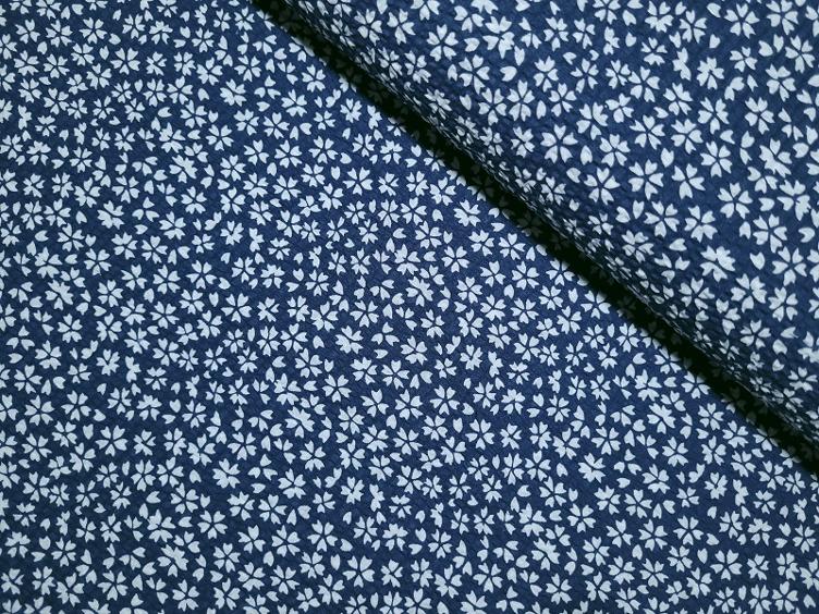 Seesucker Blumen marine 40 cm x 130 cm