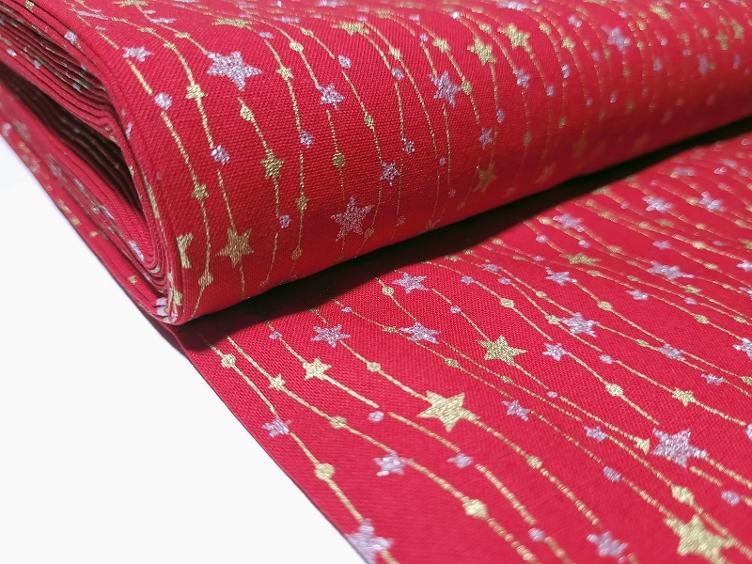 Sterne silber/gold rote Baumwolle Weihnachtsstoffe - 1