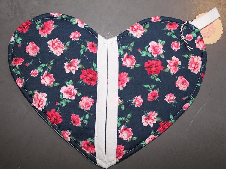 Topflappen Herzform Blumen marine