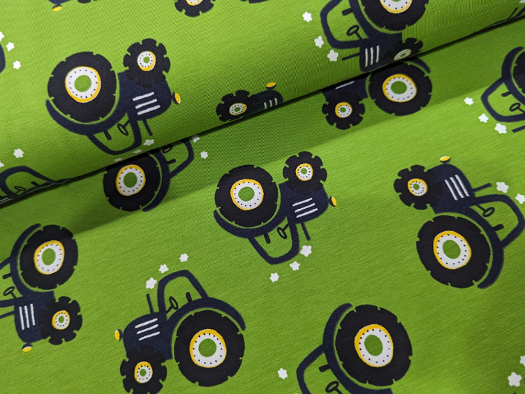 Traktor grün Jersey 30 cm x 150 cm