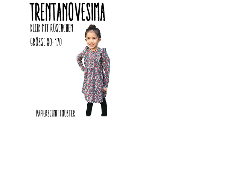 Trentanovesima Kleid mit Rüschchen Bambini Papierschnittmuster by Stoffherz Grösse 80-170