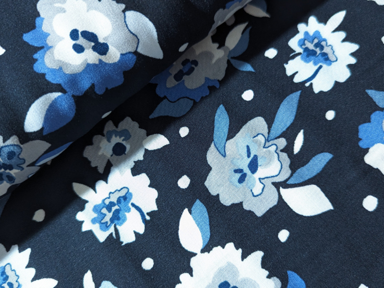 Twill Blume marine Viscose