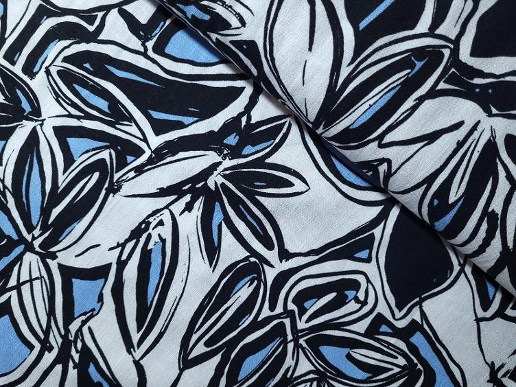 Viscose-Leine Blumen schwarz/blau