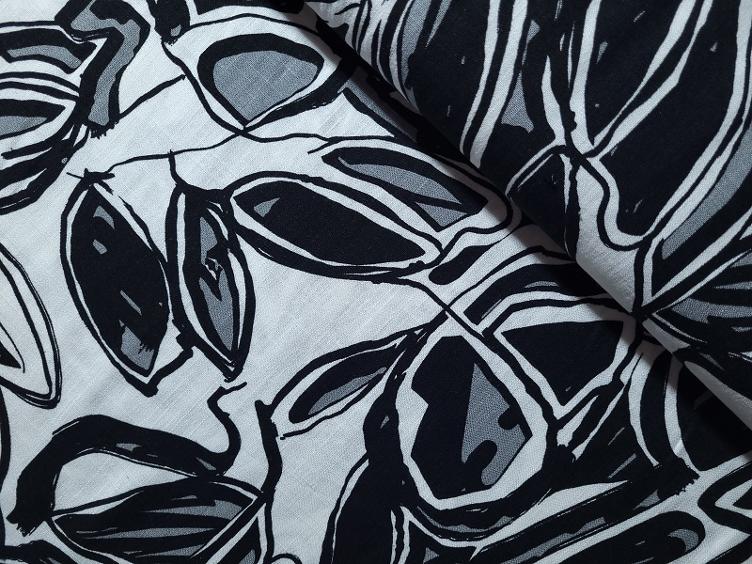 Viscose-Leine Blumen schwarz/grau