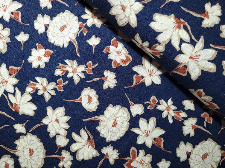 Viscose-Leine Bog Flowers marine