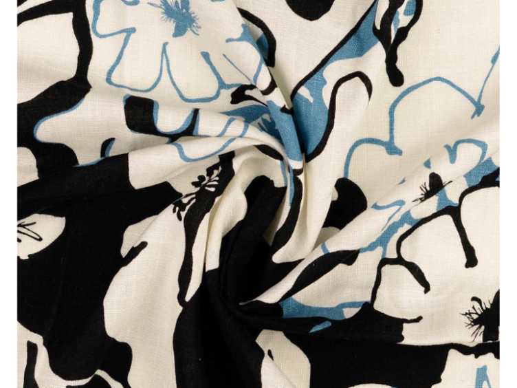 Viscose-Leine Muster Blume schwarz blau - 0