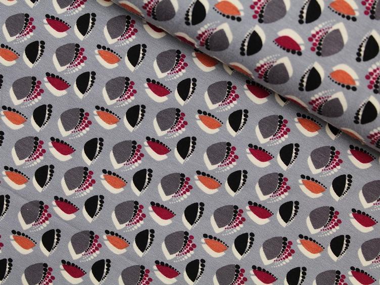 Viscosejersey graue Blumen
