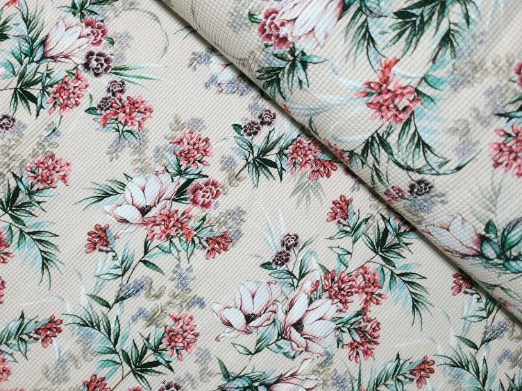 Waffeljersey Blumenmuster beige