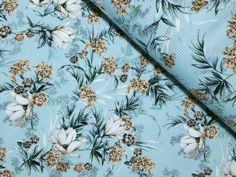 Waffeljersey Blumenmuster hellblau 50 x 150 cm
