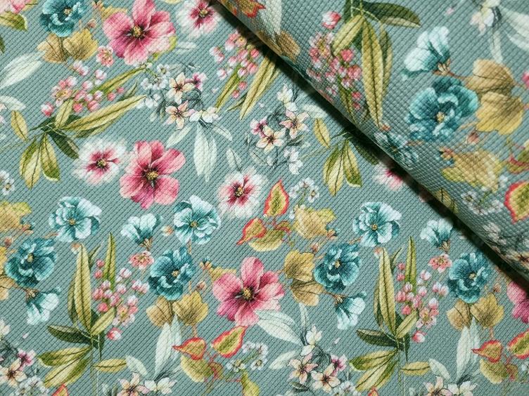 Waffeljersey Blumenmuster mint